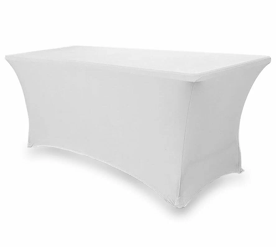 Стол прямоугольный с белым стрейч-чехлом